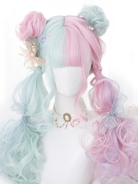 Pastel Mint & Pink Twin-Tail Lolita Wig - Unbranded
